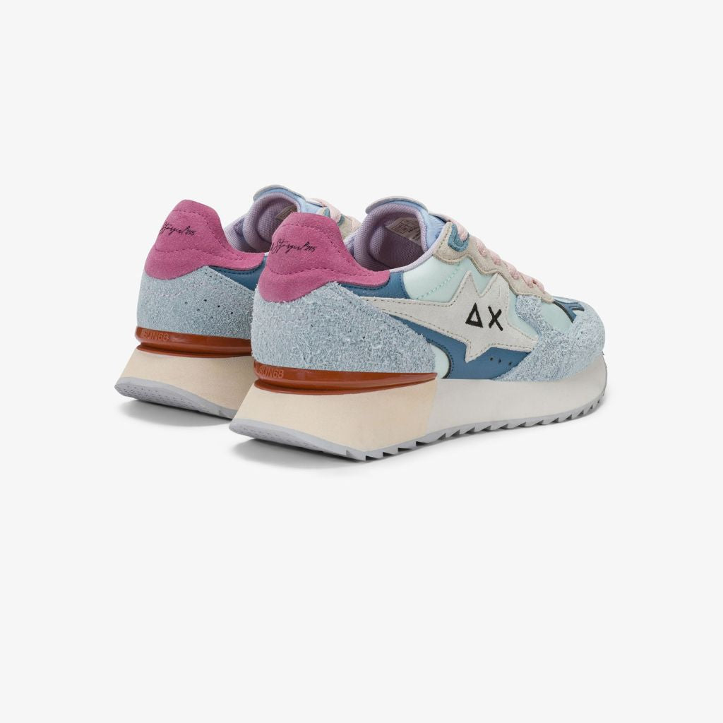 Sneaker donna Sun68 Stargirl azzurra in tessuto celeste con inserti scamosciati blu e azzurro e logo nero laterale