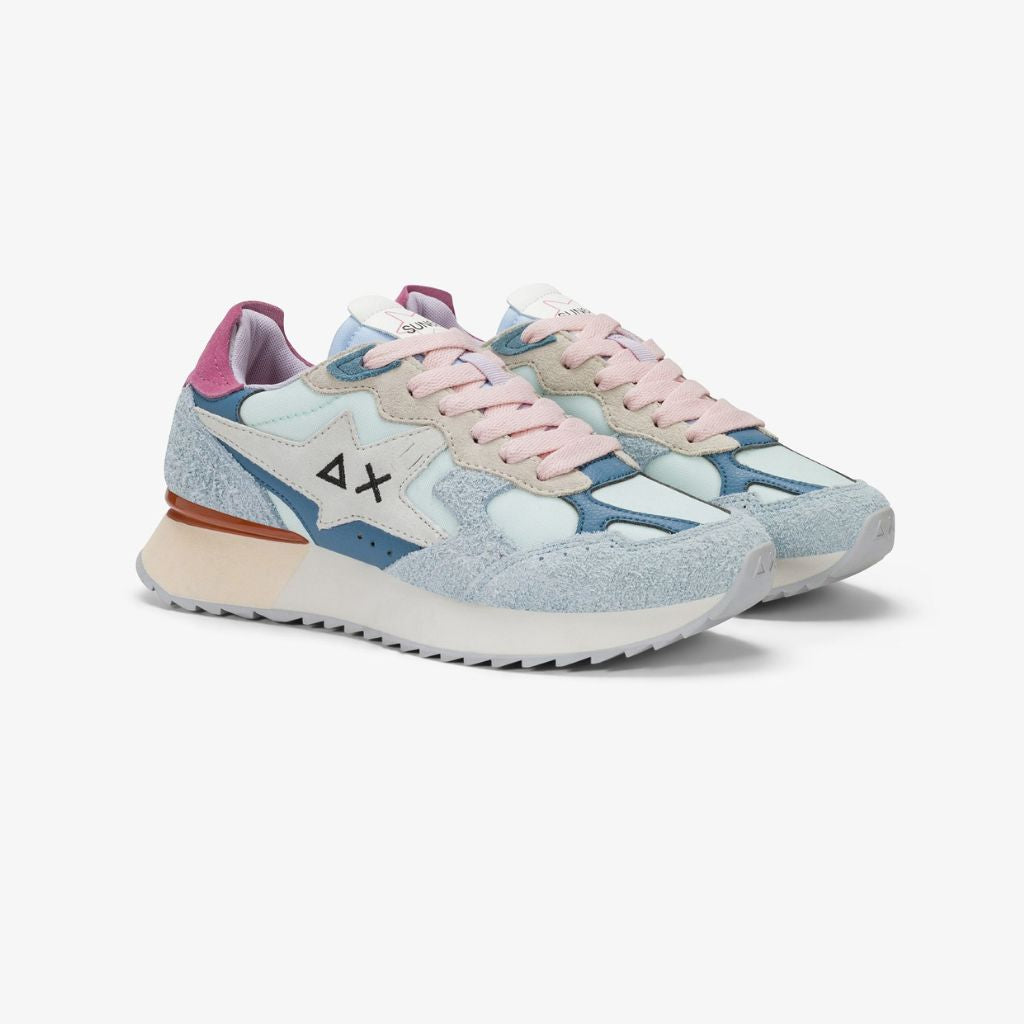 Sneaker donna Sun68 Stargirl azzurra in tessuto celeste con inserti scamosciati blu e azzurro e logo nero laterale