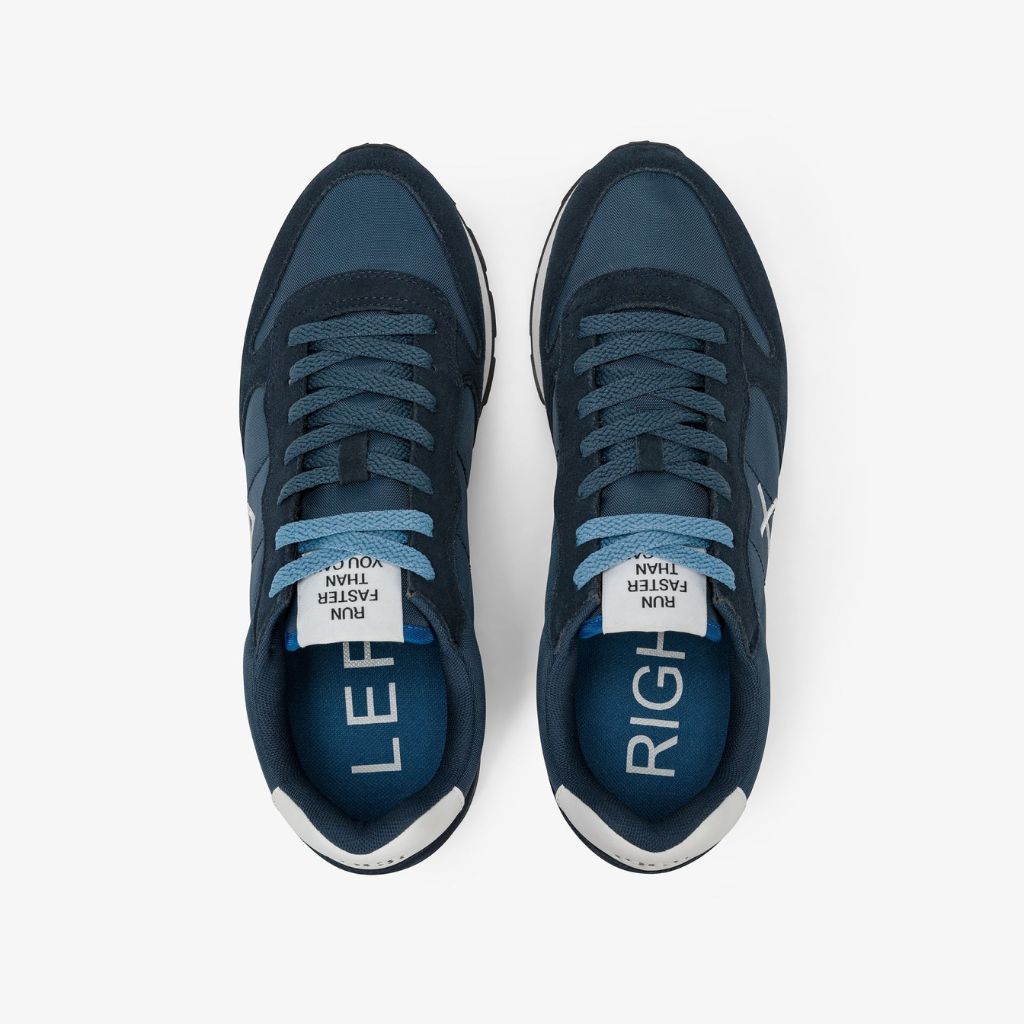 Sneaker Sun68 Tom Solid blu uomo - pelle con riporti scamosciati e logo laterale