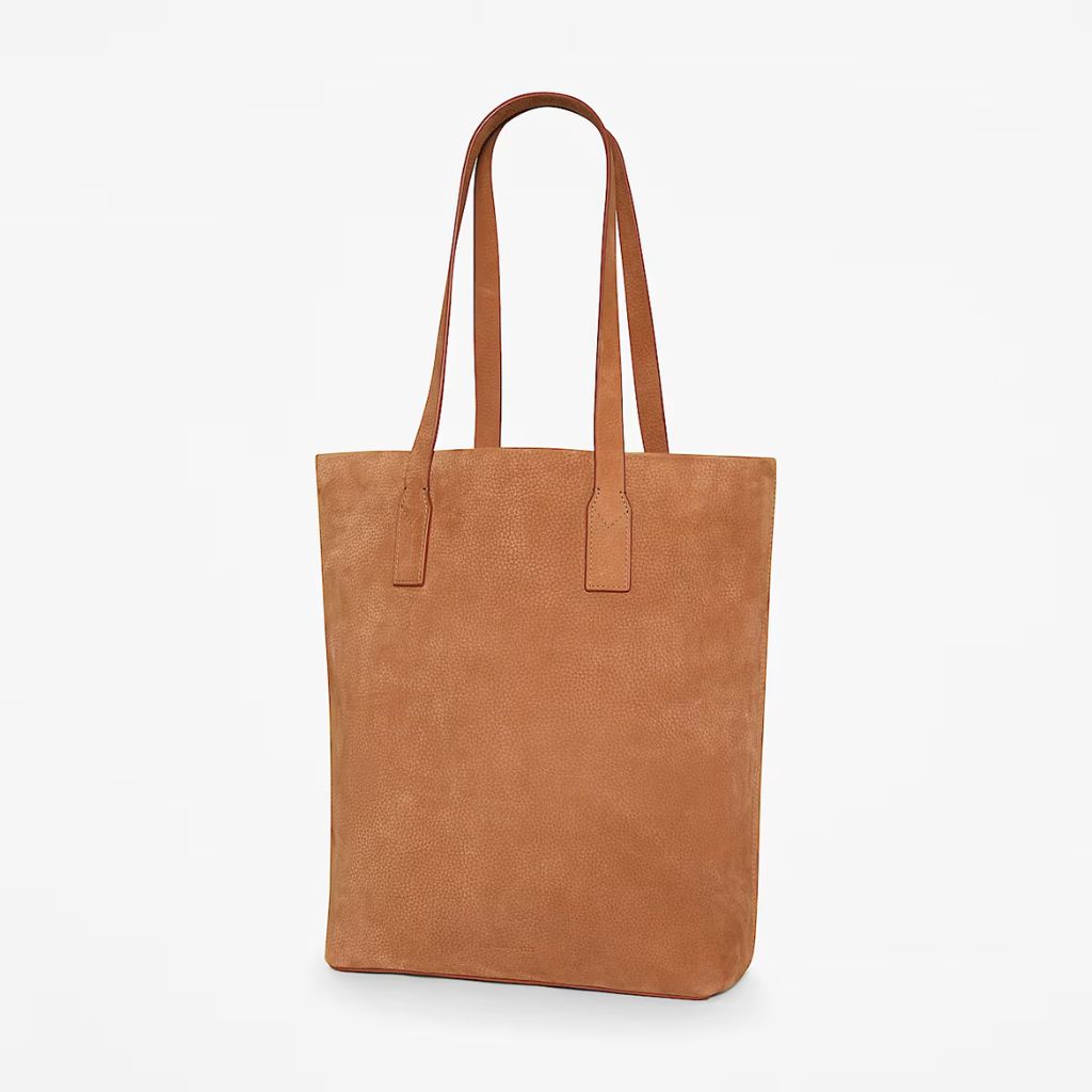 Borsa tote in nabuck zigrinato con manici in pelle e dettagli in metallo dorato opaco.