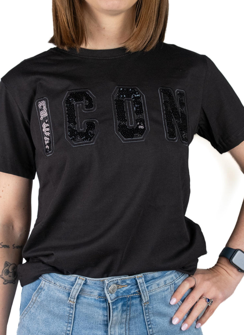 ICON T-shirt Logo Paillette Nero ICDF2W6T011