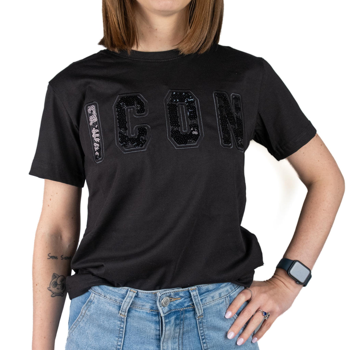 ICON T-shirt Logo Paillette Nero ICDF2W6T011