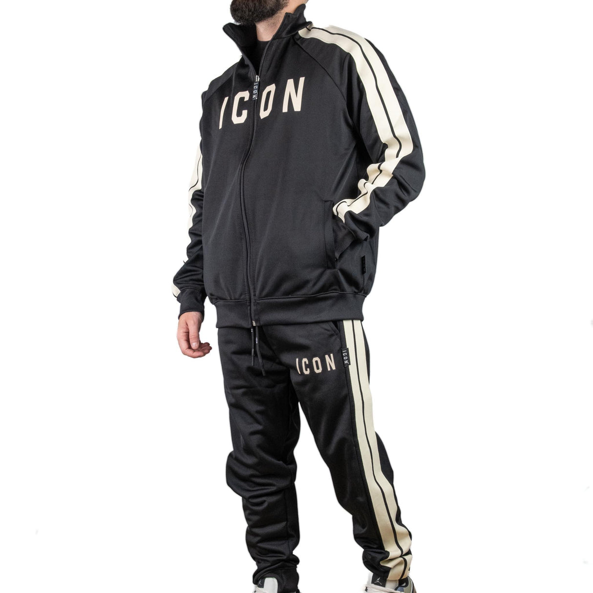 ICON Felpa Zip Nero / Crema ICUF2W6F025