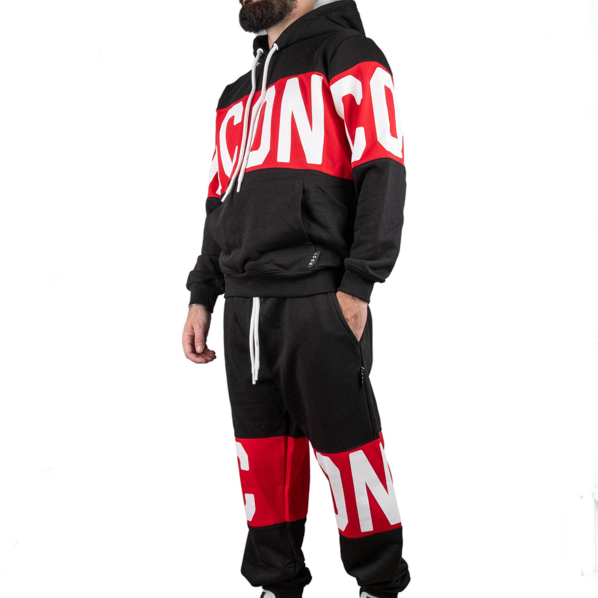 ICON Felpa Con Cappuccio Nero / Rosso ICUF2W6F010