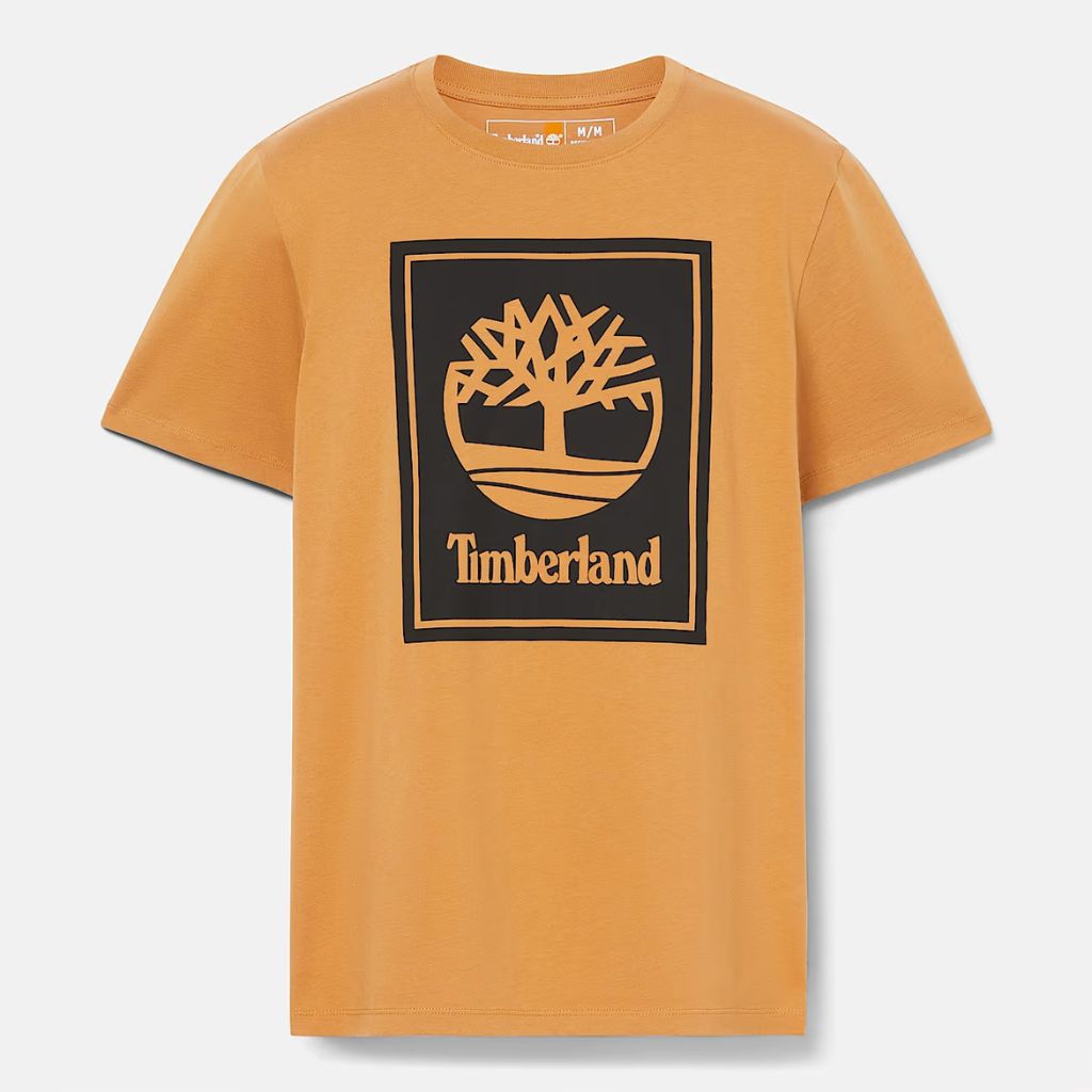 Timberland T-shirt con Logo Doppio a Contrasto Giallo Scuro TB0A5WQQ P57