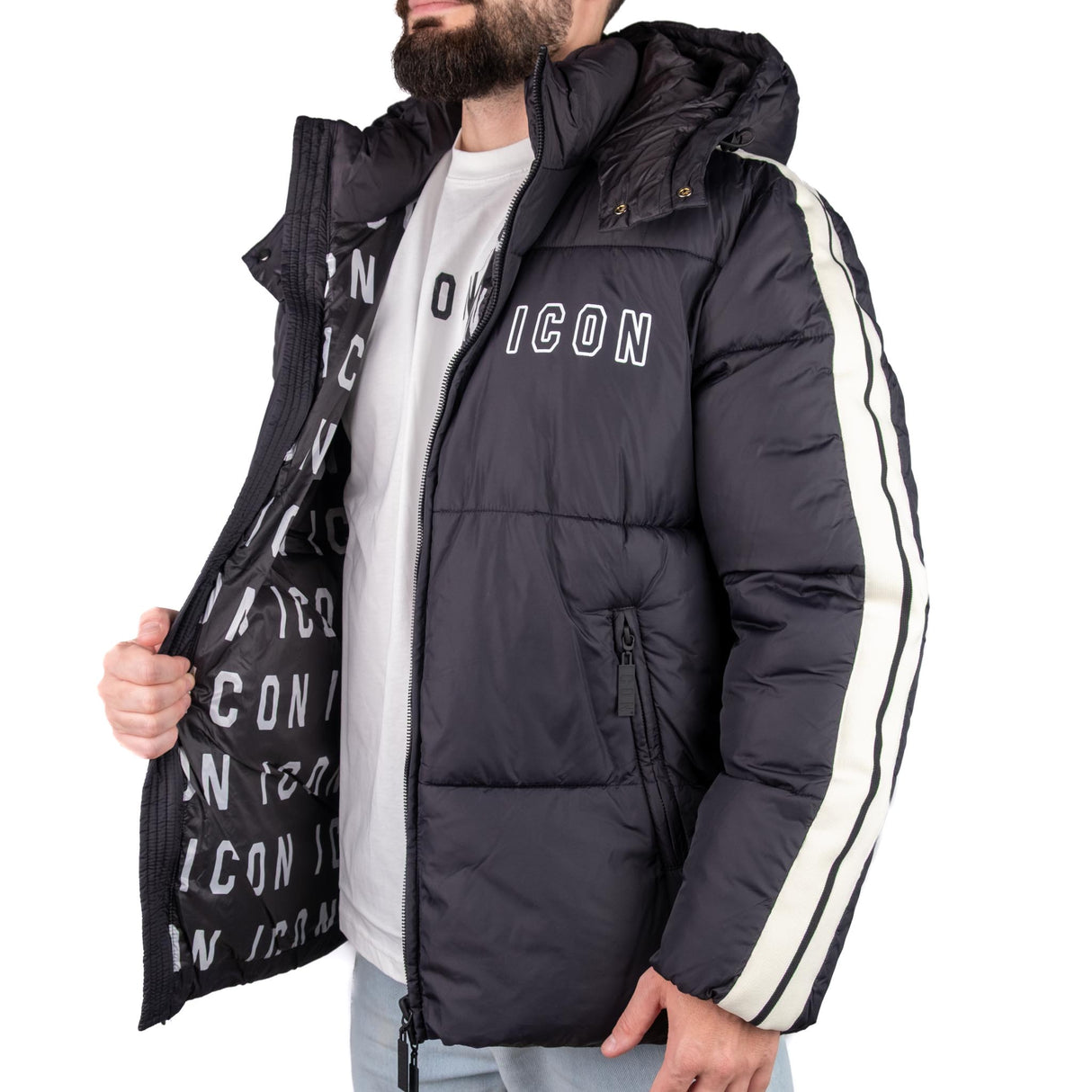 ICON Giubbotto Nero Bande Laterali ICUF2W6J013