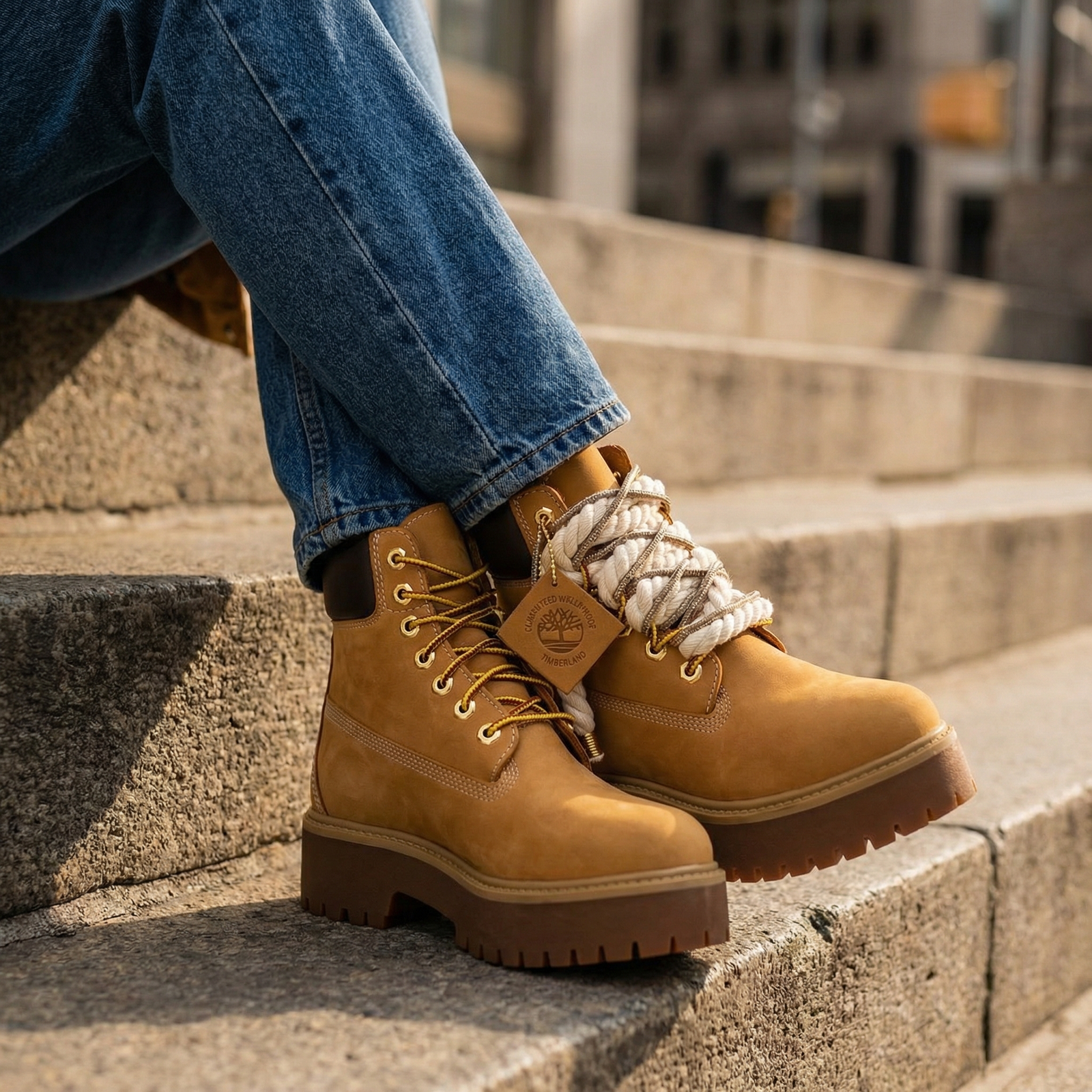 Timberland Stone Street Platform donna giallo con lacci corda brillantini oro - Gagliotta Calzature