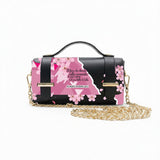 Borsa Alviero Rodriguez Chery Il Fiore con fiori di ciliegio rosa e frase scritta a mano su fondo nero