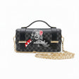 Borsa Alviero Rodriguez Chery Marilyn Pattern Black con Marilyn su fondo a scacchi grigio scuro