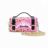Borsa Alviero Rodriguez Chery Teddy Rosa con orsetti su fondo a scacchi rosa acceso
