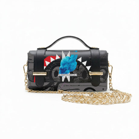 Borsa Alviero Rodriguez Chery New Plosion con uno squalo grafico con effetto esplosione blu