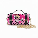 Borsa Alviero Rodriguez Chery Pois Rosa con pois neri su fondo rosa e un personaggio cartoon