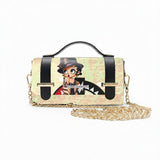 Borsa Alviero Rodriguez Chery Pin Up Beige con una pin-up in stile retrò su fondo chiaro