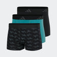 Boxer uomo Adidas confezione da 3, nei colori nero tinta unita, verde acqua e nero con stampa allover grafica, girovita elasticizzato con logo 3 strisce.