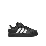 Sneakers adidas nere da bambino con tre strisce bianche e strappo