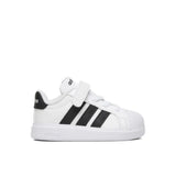 Sneakers adidas bianche da bambino con tre strisce nere e strappo