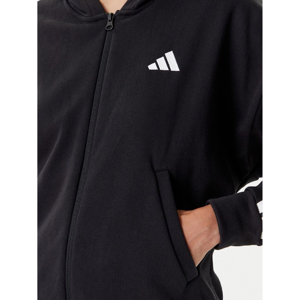 Tuta completa adidas nera con felpa con zip e pantalone ampio
