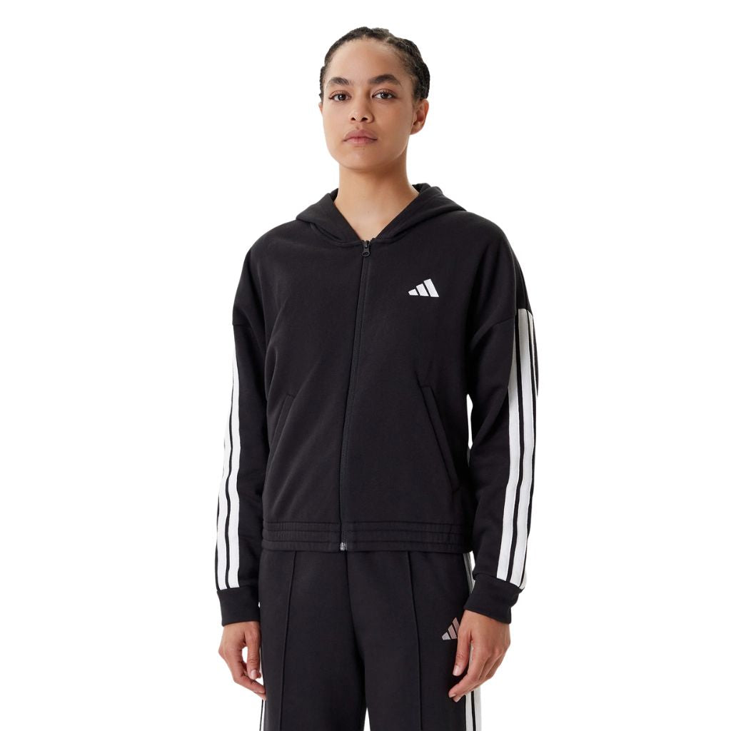 Tuta completa adidas nera con felpa con zip e pantalone ampio