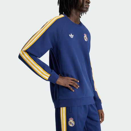 Felpa Adidas Originals Real Madrid blu navy con bande gialle sulle maniche