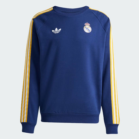 Felpa Adidas Originals Real Madrid blu navy con bande gialle sulle maniche