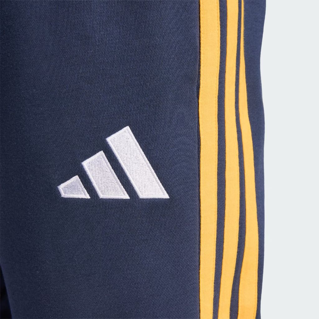 Pantaloni Adidas Real Madrid blu navy con bande gialle e polsino