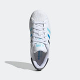Sneaker adidas Superstar bianca con strisce sfumate blu