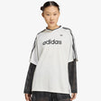 Maglia adidas Originals bianca con scollo a V, tre strisce nere e maniche lunghe in rete