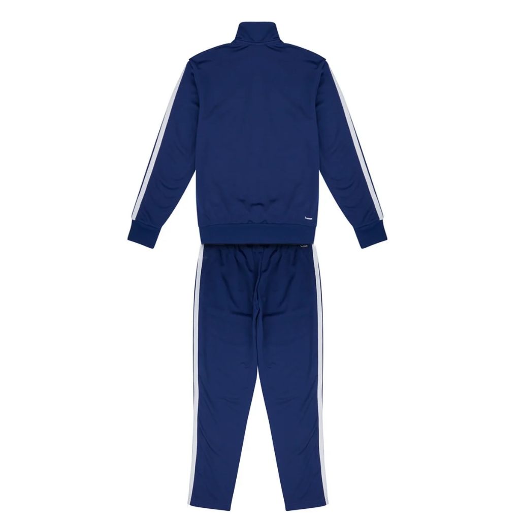 Tuta Adidas blu navy con giacca con zip e pantaloni con bande bianche