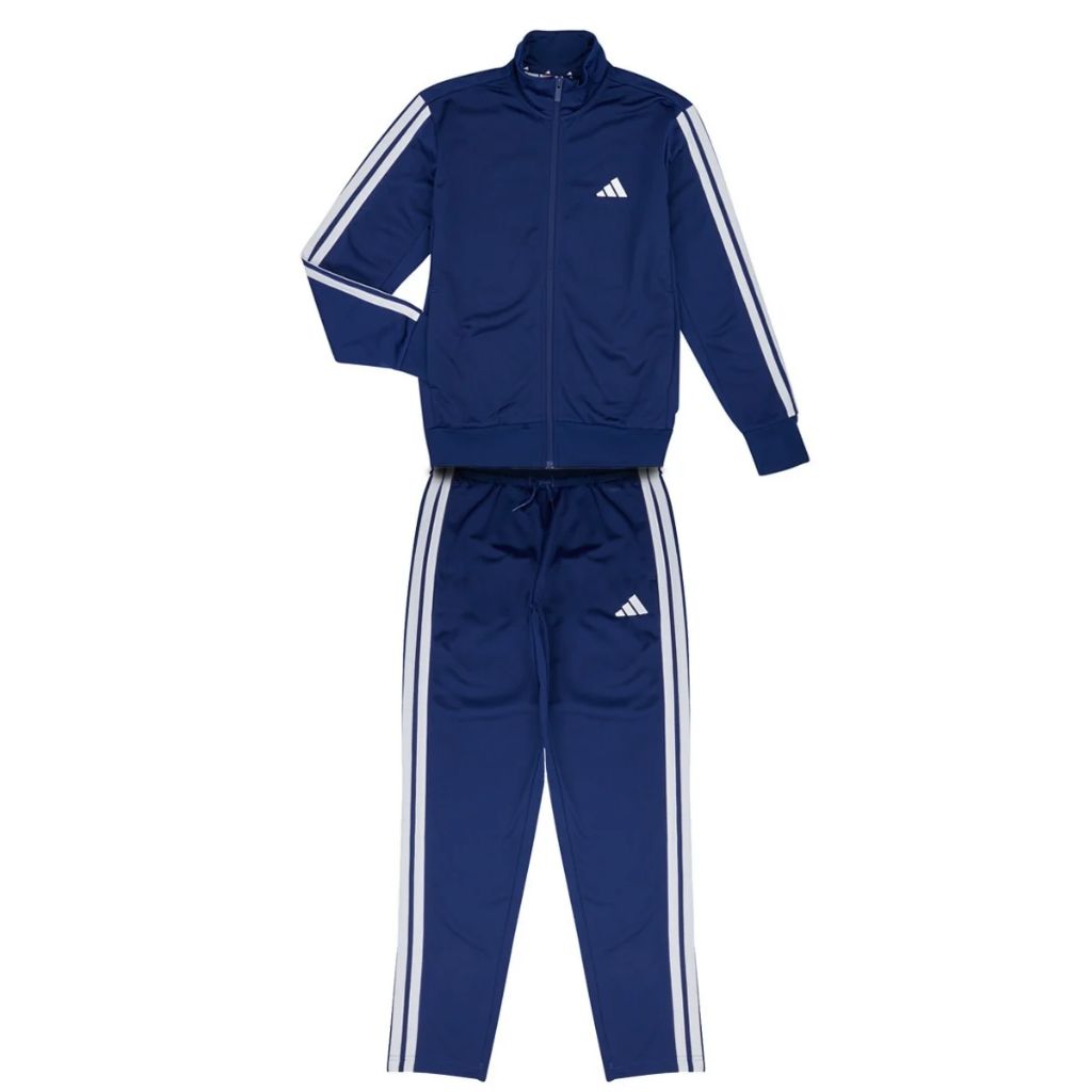 Tuta Adidas blu navy con giacca con zip e pantaloni con bande bianche