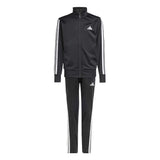 Tuta Adidas nera con giacca con zip e pantaloni con bande bianche