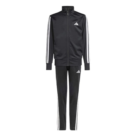 Tuta Adidas nera con giacca con zip e pantaloni con bande bianche