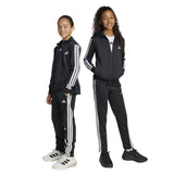 Tuta Adidas nera con giacca con zip e pantaloni con bande bianche