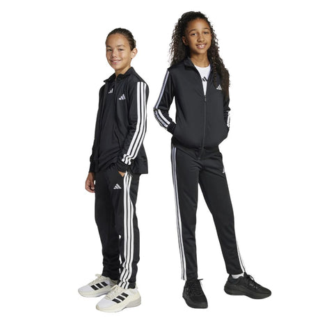 Tuta Adidas nera con giacca con zip e pantaloni con bande bianche