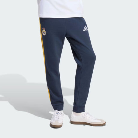 Pantaloni Adidas Real Madrid blu navy con bande gialle e polsino