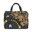 Borsa bauletto Alviero Rodriguez nera con decori barocchi dorati
