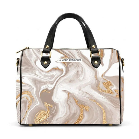 Borsa bauletto Alviero Rodriguez bianca effetto marmo con venature dorate