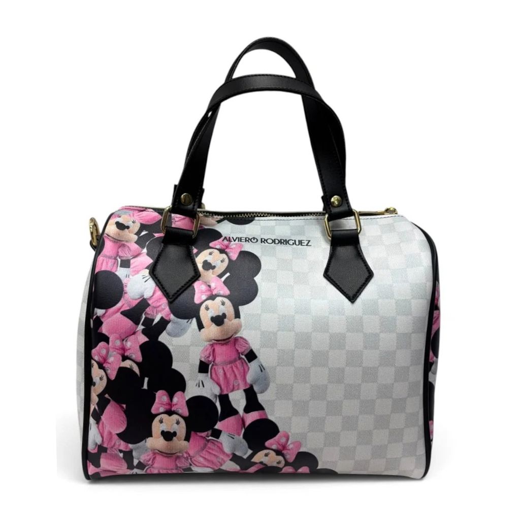 Borsa bauletto Alviero Rodriguez bianca con stampa pop rosa e nera