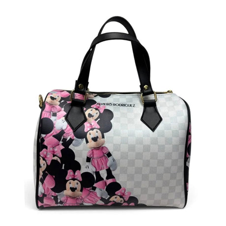 Borsa bauletto Alviero Rodriguez bianca con stampa pop rosa e nera