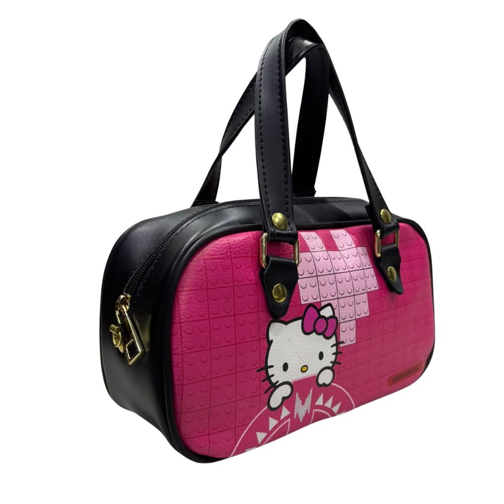 Mini Puff Alviero Rodriguez fucsia con cuore a mattoncini, manici neri e tracolla