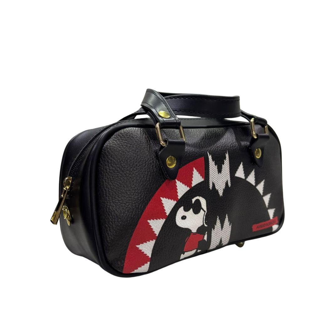 Mini Puff Alviero Rodriguez nera con zigzag rossi e bianchi e tracolla