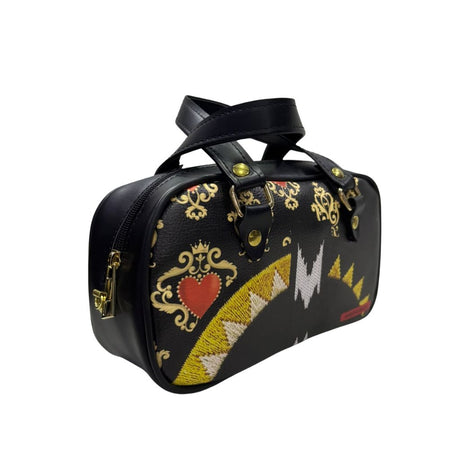 Mini Puff Alviero Rodriguez nera con decorazioni barocche dorate, cuore rosso e manici neri