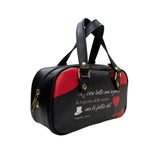 Mini bag Alviero Rodriguez nera e rossa in ecopelle con frase, cuore e tracolla