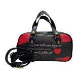 Mini bag Alviero Rodriguez nera e rossa in ecopelle con frase, cuore e tracolla