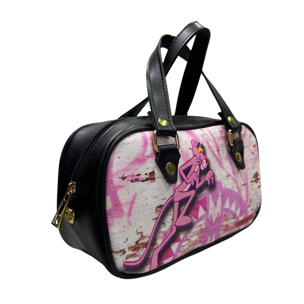 Mini bag Alviero Rodriguez in ecopelle con stampa rosa effetto muro e manici neri