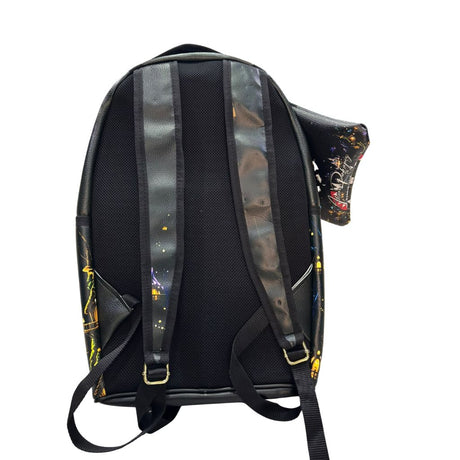 Zaino nero con stampa fiabesca, scritta never grow up e pochette abbinata