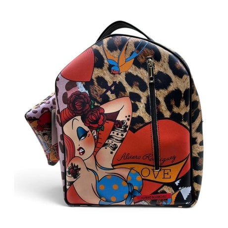 Zaino Alviero Rodriguez pin-up tattoo leopardato con scritta Love