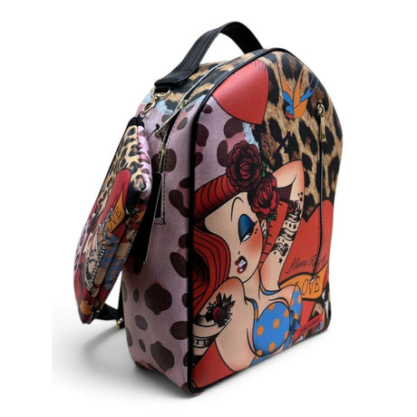 Zaino Alviero Rodriguez pin-up tattoo leopardato con scritta Love