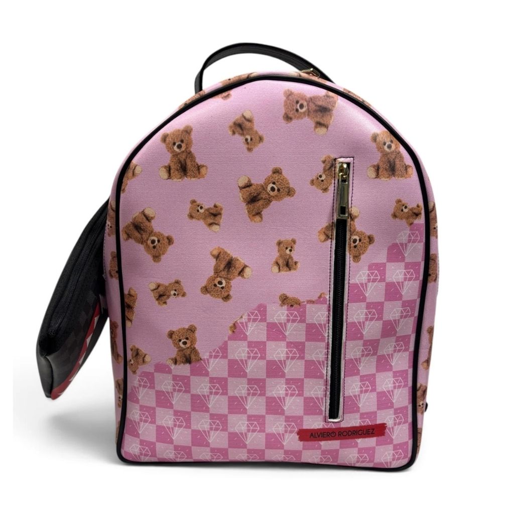 Zaino Alviero Rodriguez rosa con stampa orsetti teddy bear