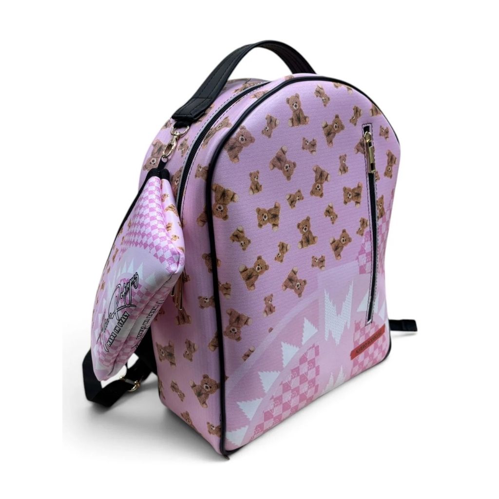 Zaino Alviero Rodriguez rosa con stampa orsetti teddy bear