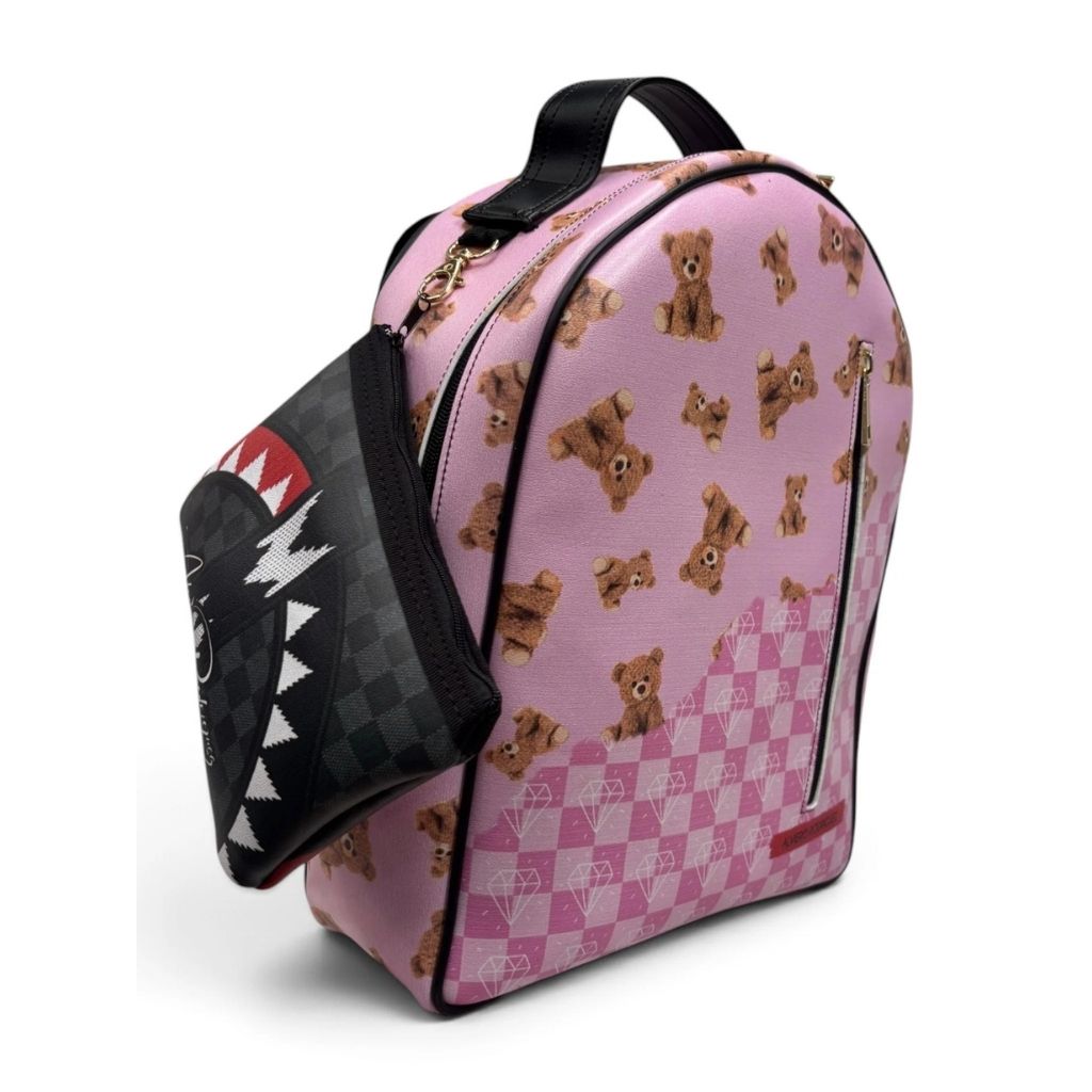 Zaino Alviero Rodriguez rosa con stampa orsetti teddy bear